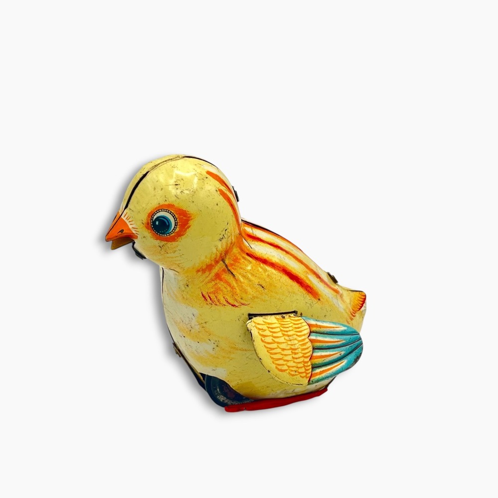 Vintage Tin Wind Up Chick Toy Yellow Litho Made in Japan Mid-Century Collectible